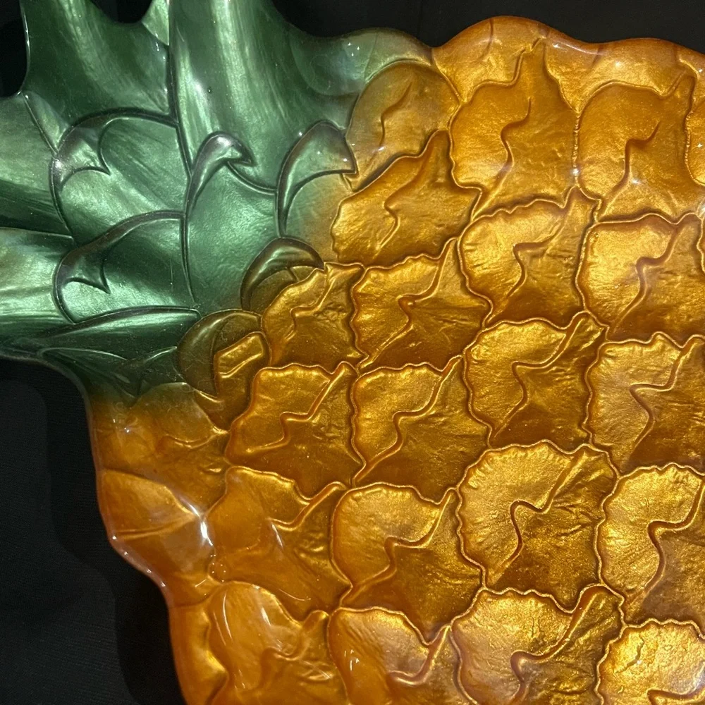 Pineapple Iridescent Art Turkish Glass Display Serving Dish 13” x 9” New